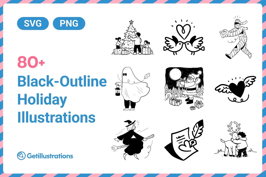 80+ Free Black-Outline Hand-drawn Holiday Illustrations