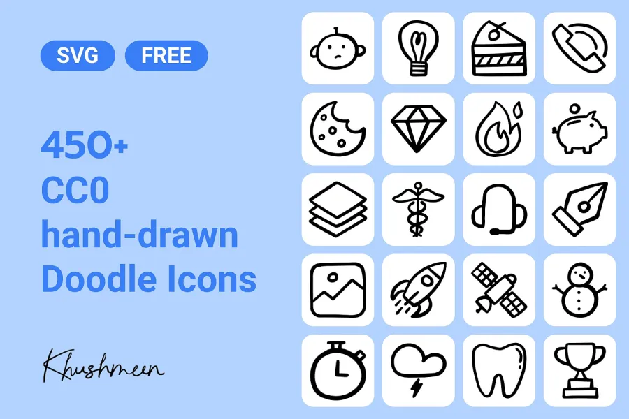 Doodle Icons: 450+ CC0 Hand-Drawn SVG Icons