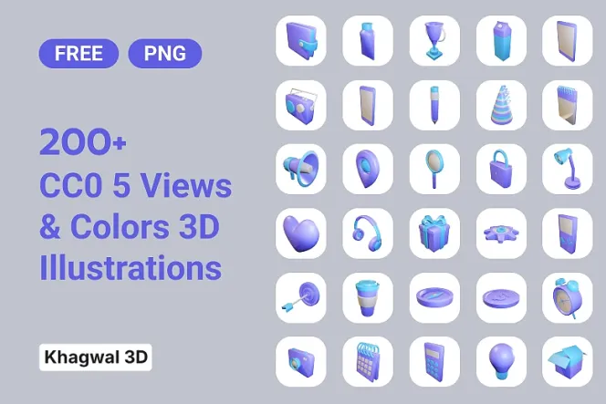 200+ Free CC0 3D Illustrations in 5 Angles and Color Themes