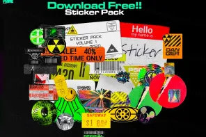 60 款复古做旧酸性潮流贴纸标签