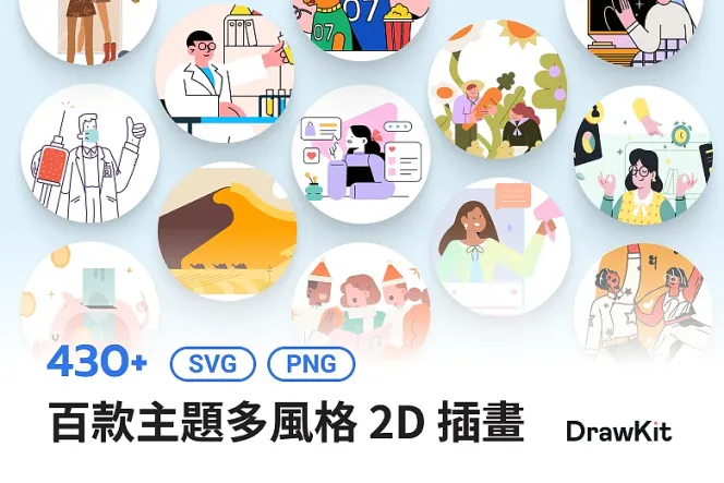 設計界的秘密武器:免費 430+ DrawKit 2D 插畫,讓你輕鬆創作