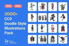 3000+ CC0 Doodle Style Illustrations Pack for Commercial Use