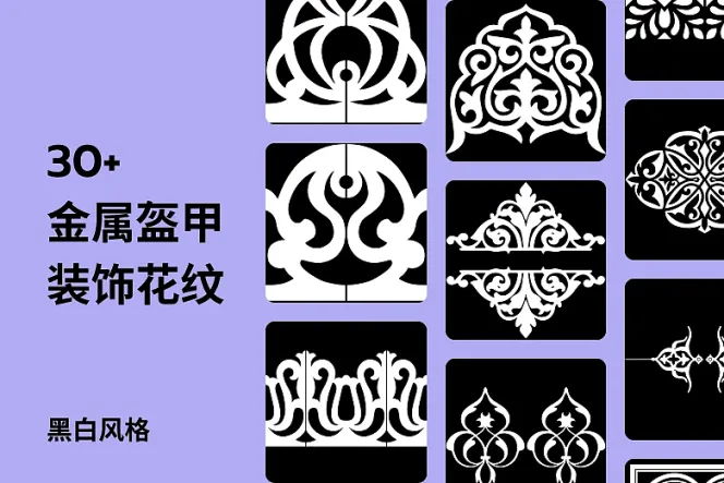 30 组金属盔甲装饰花纹图案 4K PNG 合集
