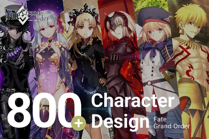 A feast of art by over a hundred illustrators: 415 character designs of Servants from the classic anime game mobile app, Fate/Grand Order.